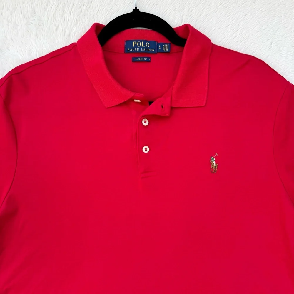 Polo Ralph Lauren‎ Shirt Men’s Large Red Cotton Classic Fit Flesh Pony Casual - Picture 2 of 7